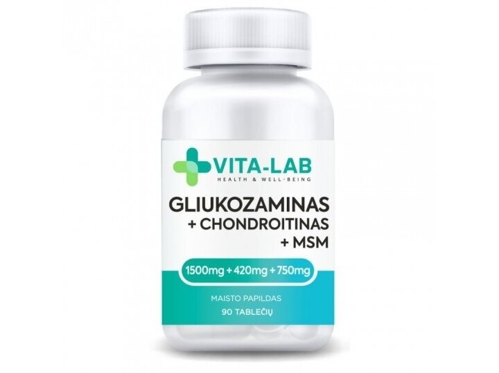 VITA-LAB maisto papildas Gliukozaminas 1500, Chondroitinas ir MSM, N90