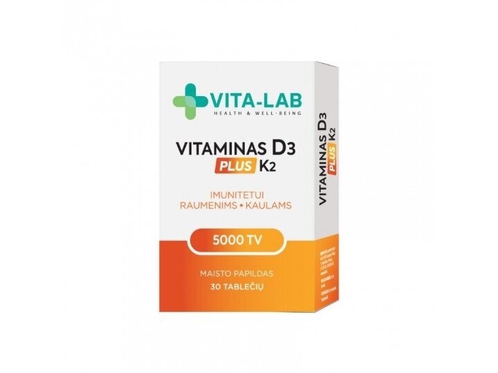 VITA-LAB maisto papildas Vitaminas D3 5000 + K2 200 µg PLUS, N30 VITA-LAB maisto papildas Vitaminas D3 5000 + K2 200 µg PLUS, N30