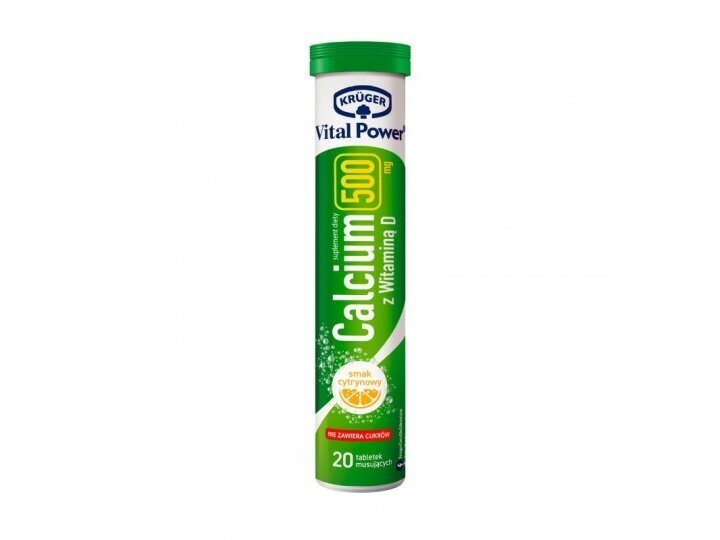 Vital Power maisto papildas Kalcis 500 mg su vitaminu D, 20 šnypščiųjų tablečių Vital Power maisto papildas Kalcis 500 mg su vitaminu D, 20 šnypščiųjų tablečių